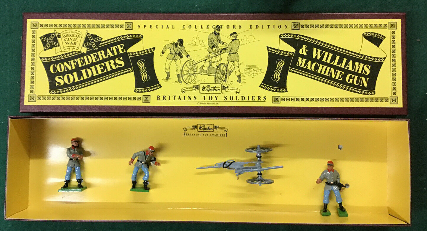 W.BRITAINS 8883 CONFEDERATE INFANTRY WILLIAMS MACHINE GUN + 3 MAN CREW SET 54mm