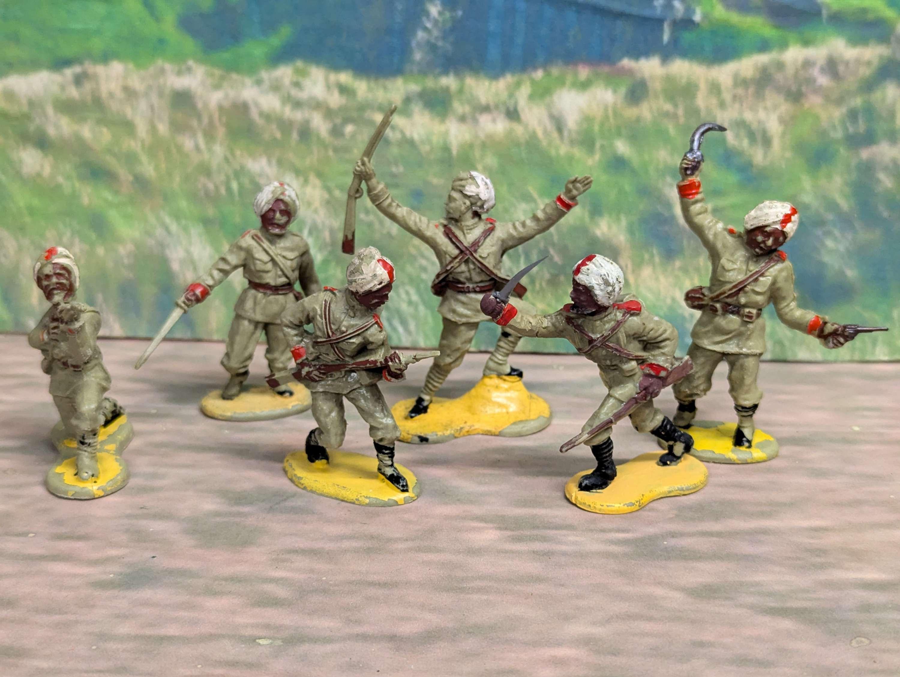 Vintage Crescent 60mm Indian Sikh Infantry Soldier plastic figures Full Set