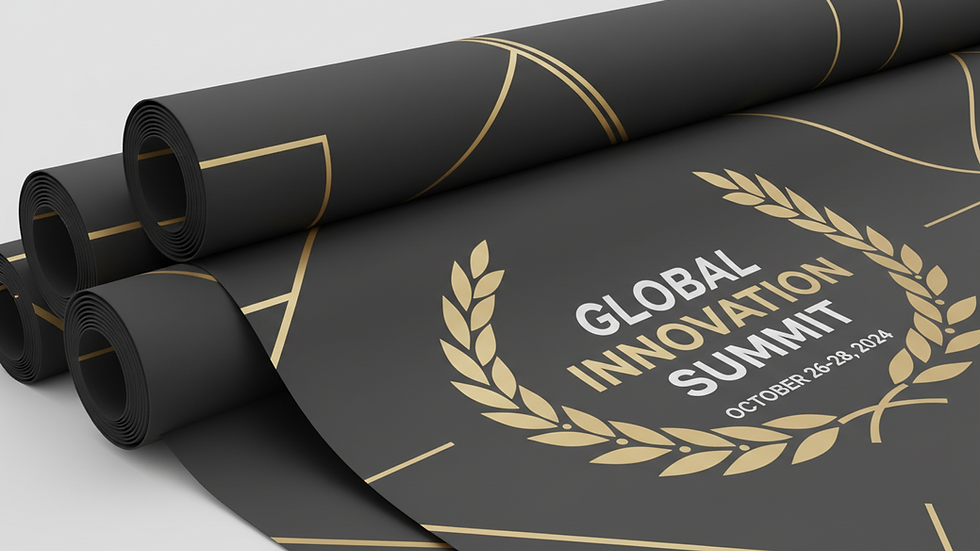 Close-up view of a vibrant printed event backdrop material with clear graphics