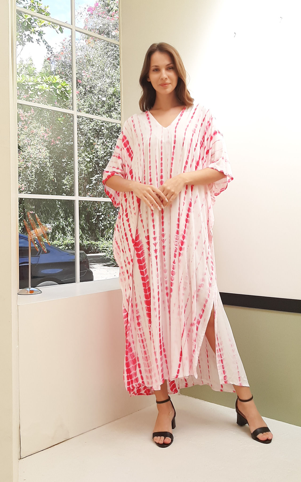 Red kaftan cotton- summer beach wear caftan plus size