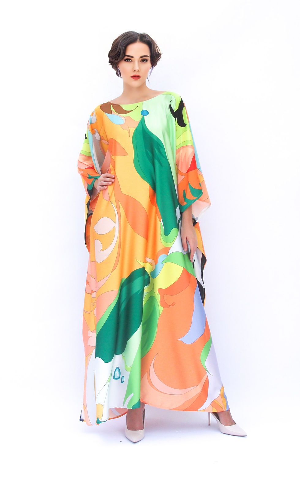 Miniature : Green silk kaftan delivery plus size- Pucci kaftan luxury gown