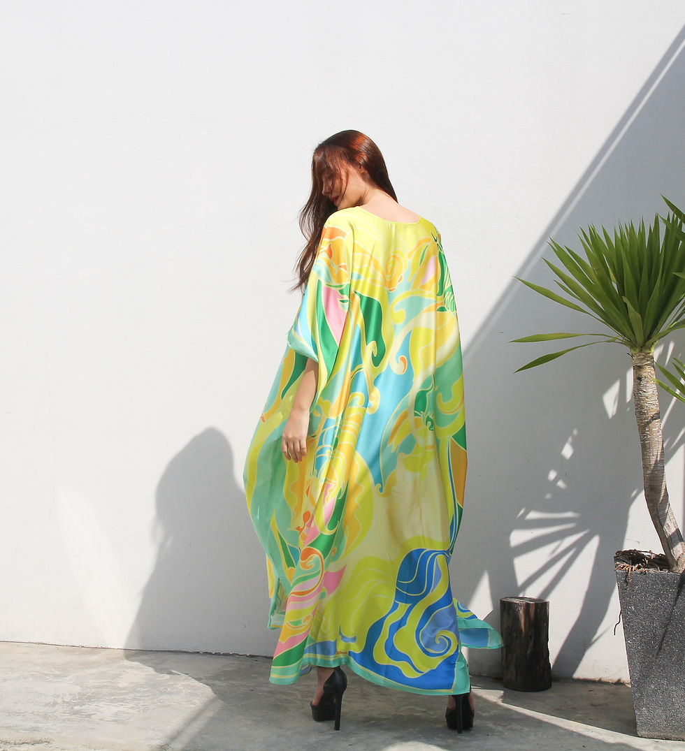 Thumbnail: Floral Kaftan Beach Wear, Lounge Wear Kaftan Dressing Gown, Silk Caftan Vacation