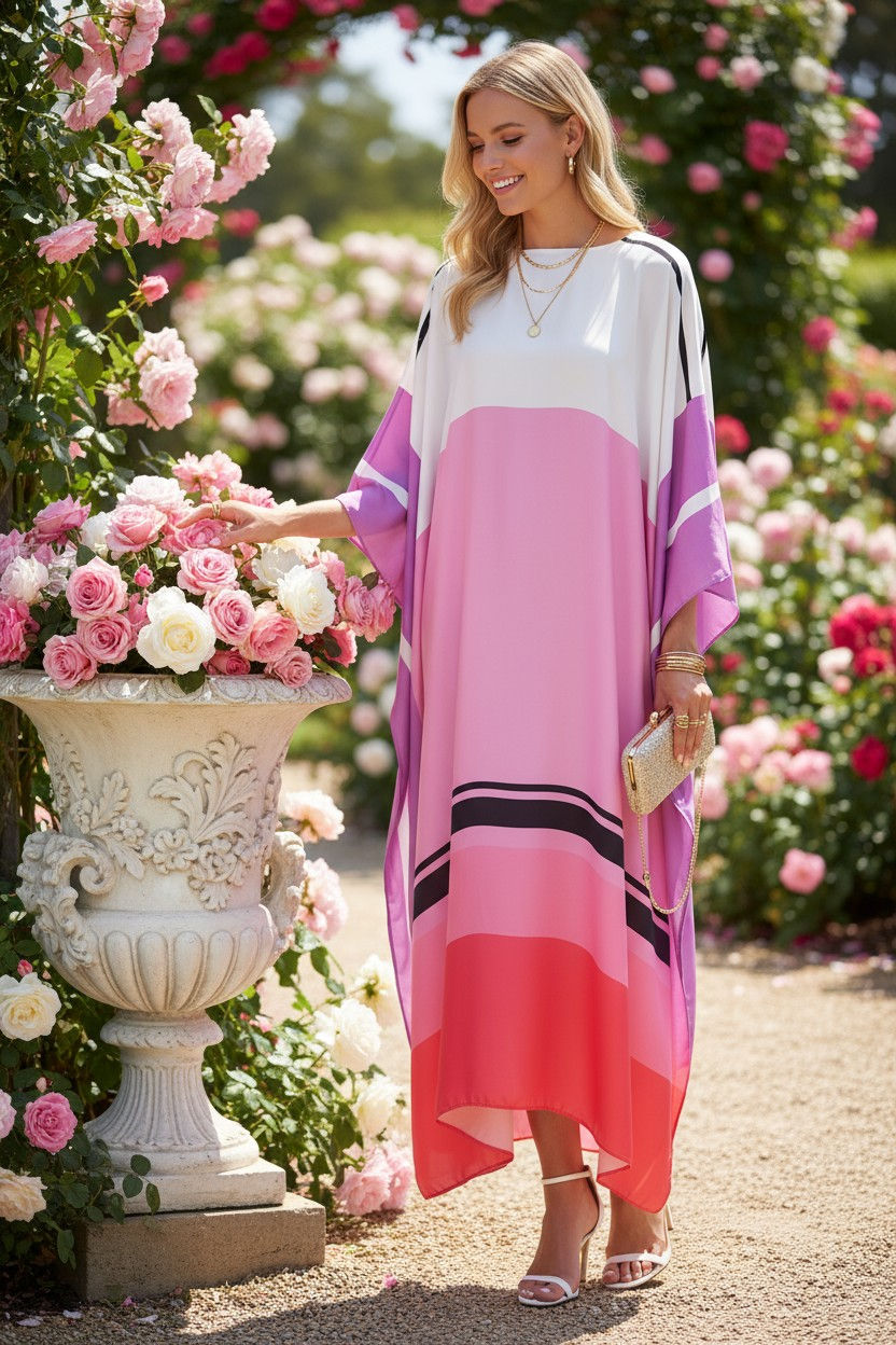 Thumbnail: Silk Kaftan Dressing Gown, Plus Size Kaftan, Pink Kaftan Full Length, Beach Wear