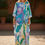 Miniature : Blue kaftan dressing gown - One Size fit all resort wear - blend silk