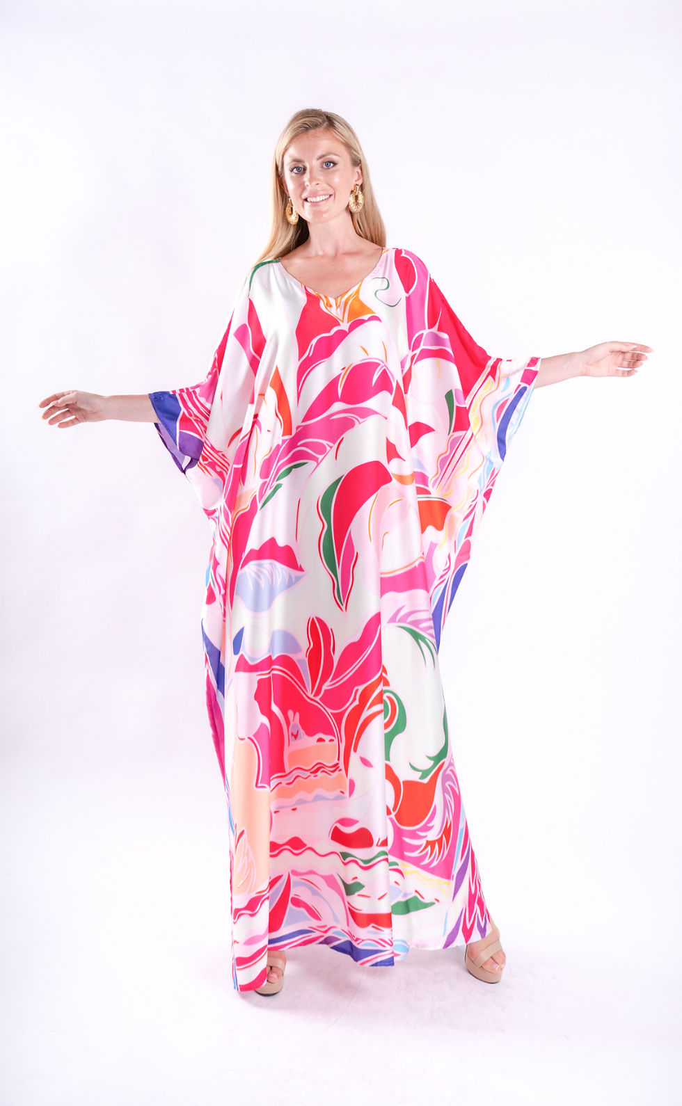 Thumbnail: Pink Kaftan Plus Size, Summer Silk Kaftan Full Length, Custom Length Kaftan Gift