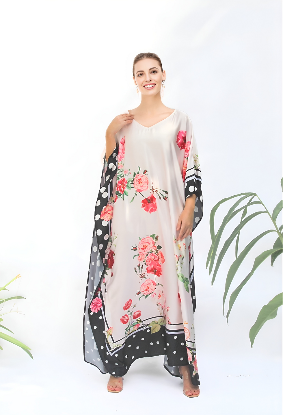 Thumbnail: Floral cocktail dress for wedding on the beach- Moroccan kaftan Silk luxury