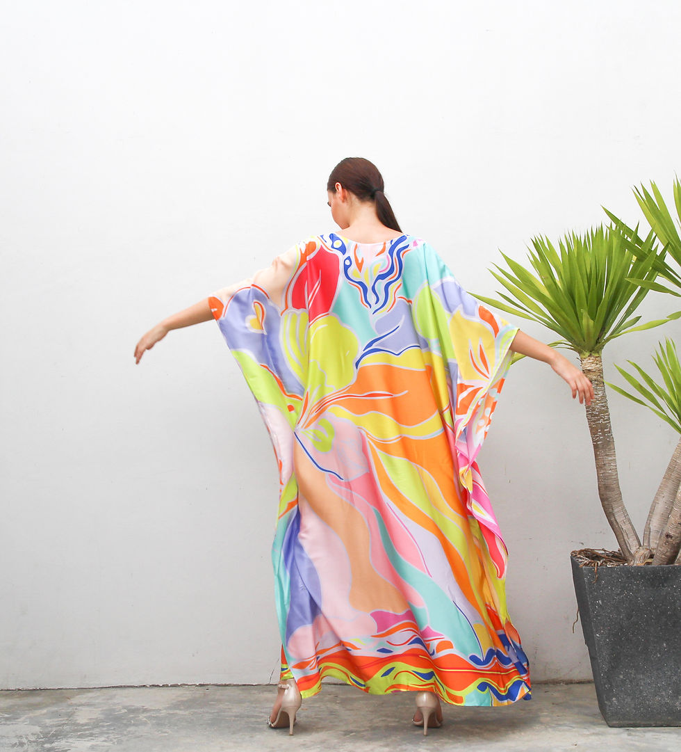Thumbnail: Emillio Kaftan Style, Silk Kaftan Dressing Gown, Custom Length Kaftan Beach Wear