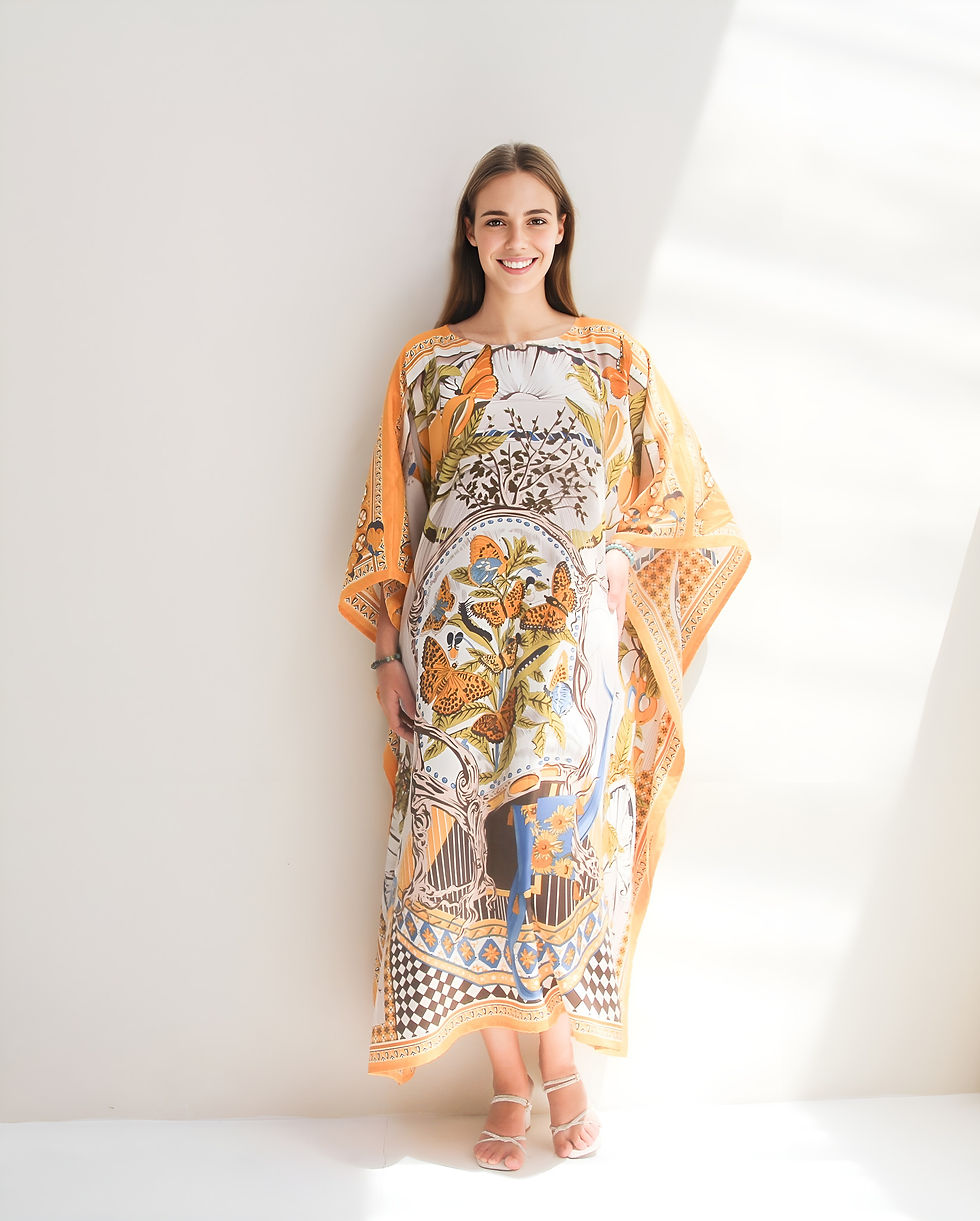 Miniature : Luxury caftan butterly dress, Resort wear kaftan vintage Twill silk