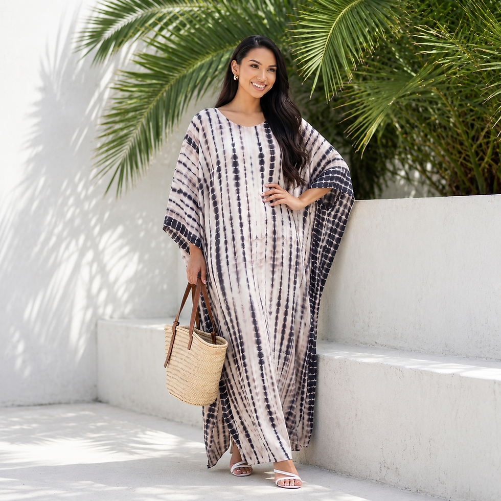 縮圖：Black and white kaftan cotton- summer beach wear caftan plus size