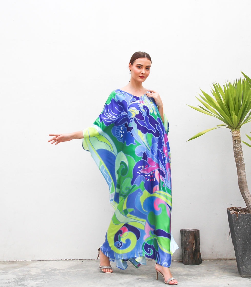 Miniature : Iris Silk Kaftan Full Length, Plus Size Kaftan Beach Wear, Lounge Wear Kaftan