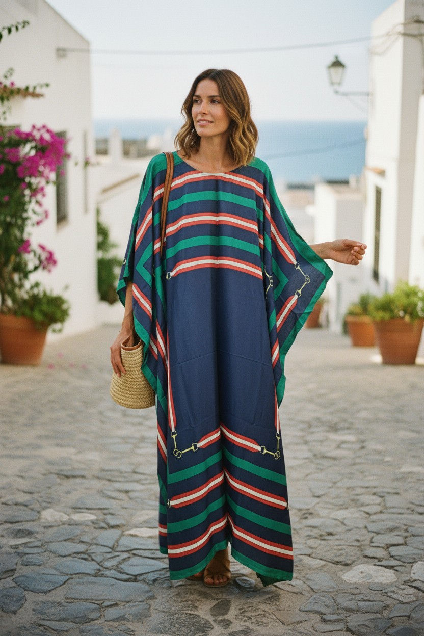 Miniatura: Stripe Kaftan Dark Blue : Miami Beach Walking, Resort Wear Plus Size