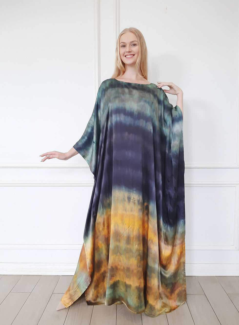 Thumbnail: Silk Kaftan Dressing Gown Full Length :Resort Wear Plus Size , Custim Length