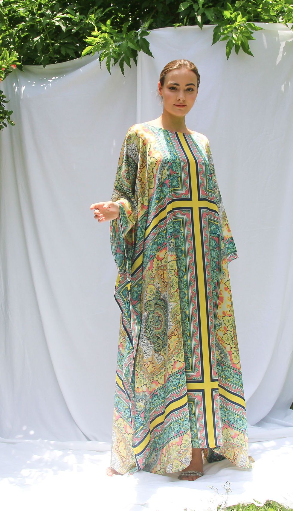 Miniature : Luxury Silk Kaftan Long Sleeves, Custom Made Kaftan Lounge Wear Summer Kaftan