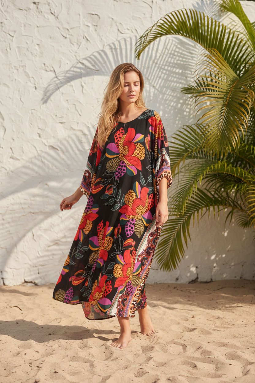 Miniatura: cotton kaftan resort wear, summer lounge wear