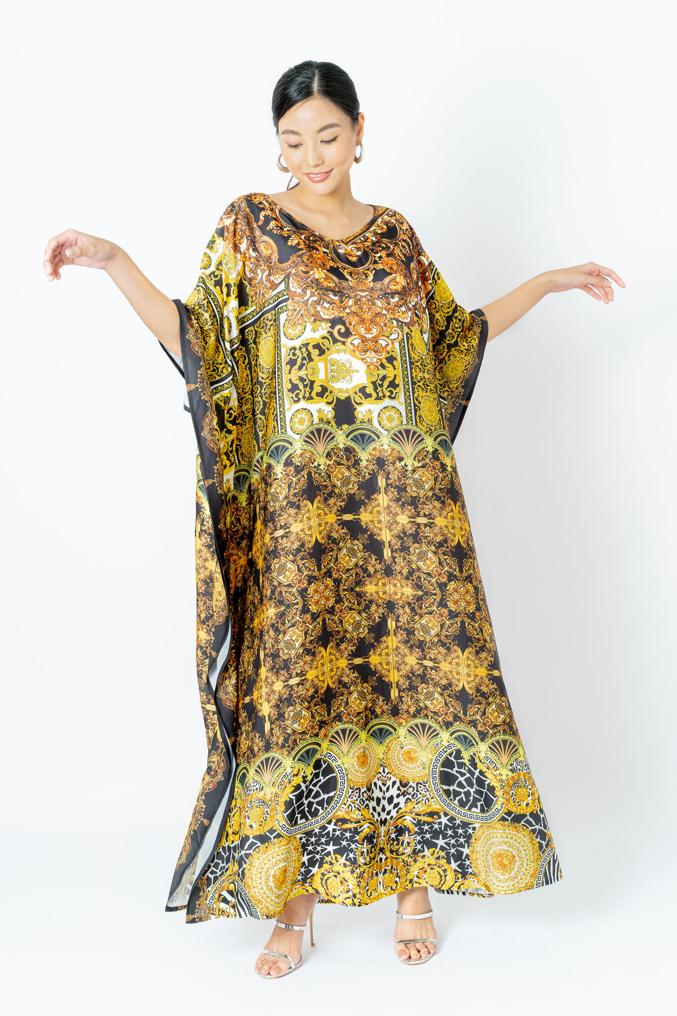 Vintage Silk Kaftan Full Length, Kaftan Maxi Dress, Plus Size Pool Cover Up