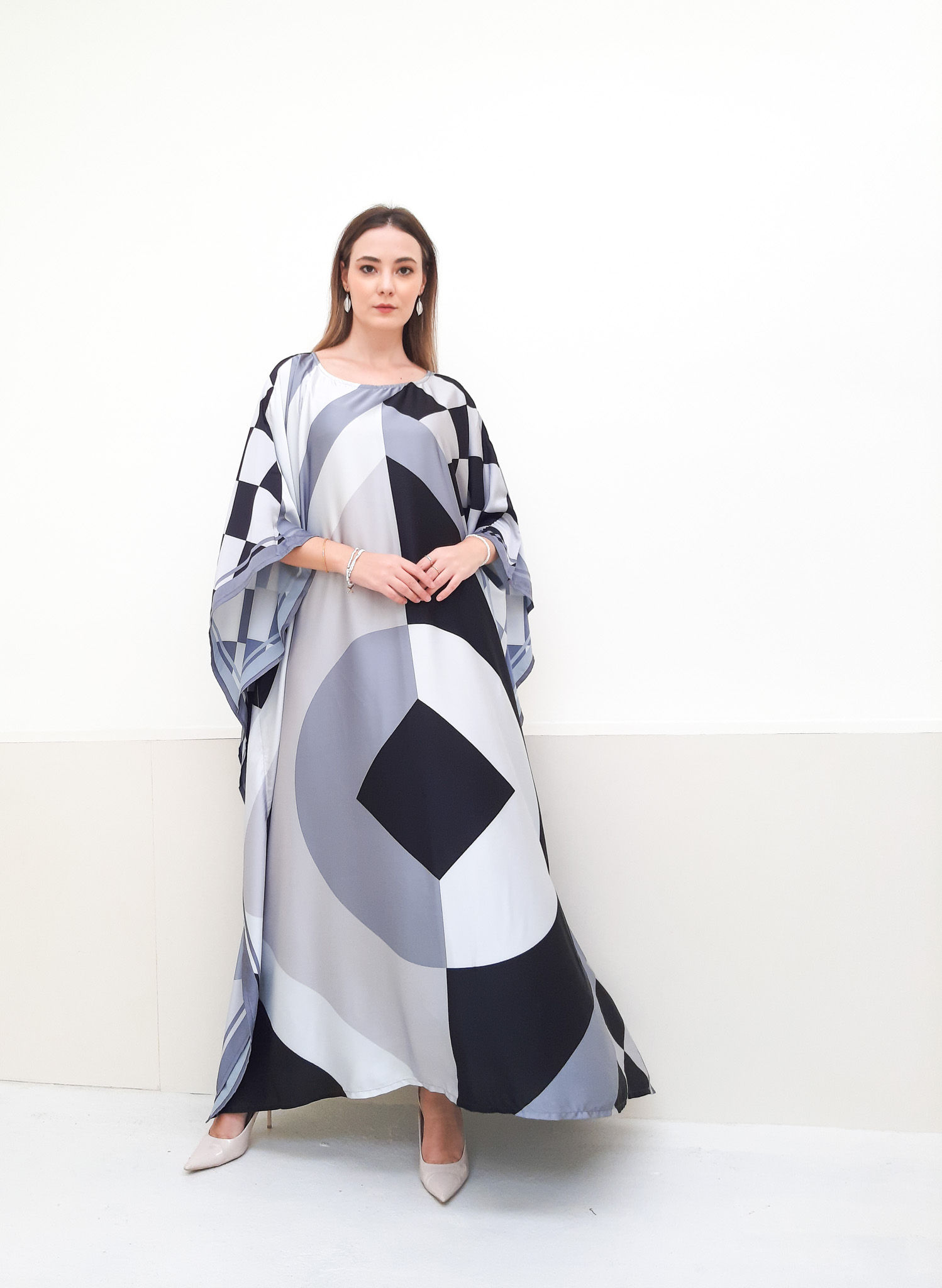 Black and White caftan resort wear- Classic Kaftan Custom Length - One Size Fit
