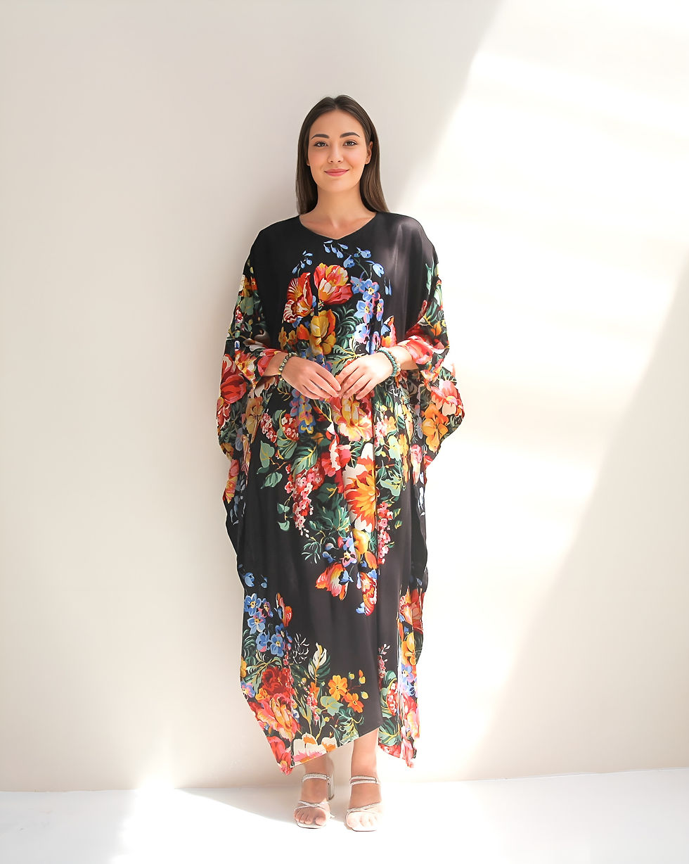 Thumbnail: Luxury silk kaftan plus size- Floral dress caftan night gown -Gift for Her