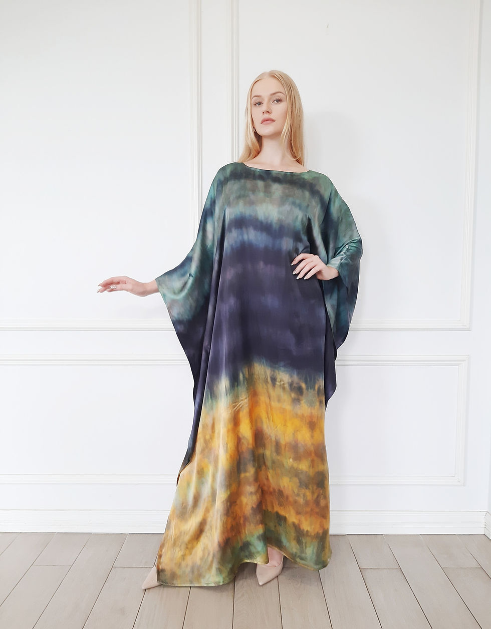 Thumbnail: Silk Kaftan Dressing Gown Full Length :Resort Wear Plus Size , Custim Length