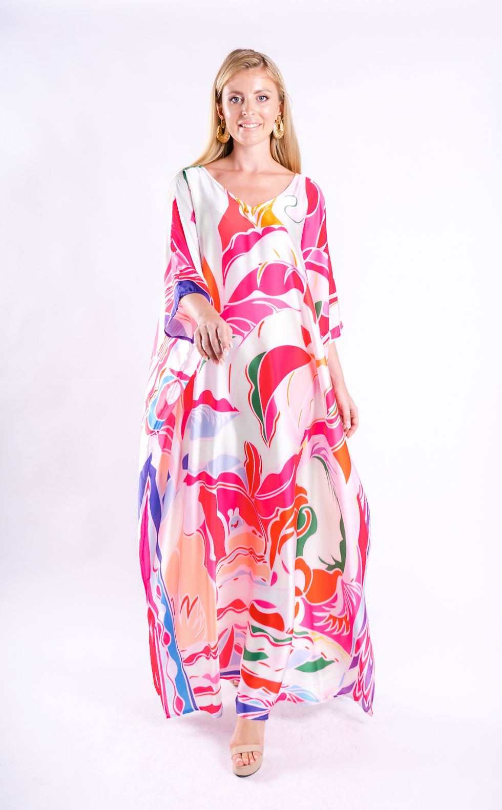 Thumbnail: Pink Kaftan Plus Size, Summer Silk Kaftan Full Length, Custom Length Kaftan Gift