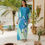 Thumbnail: Blue kaftan silk dress custome length - Silk kaftan delivery- Pucci Kaftan