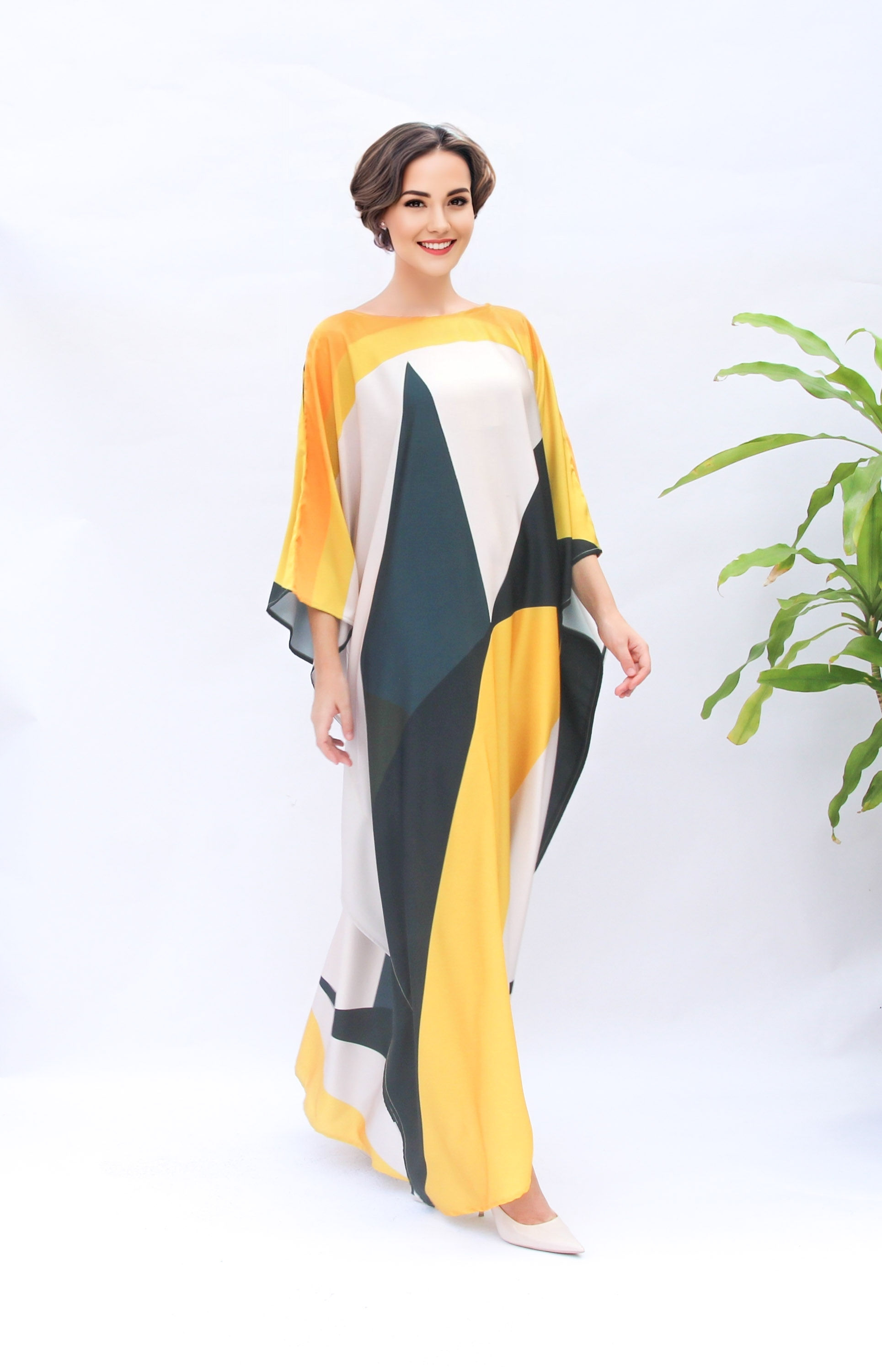 Yellow Kaftan Resort Wear - One Size Fit All Kaftan Delivery- Custom Made