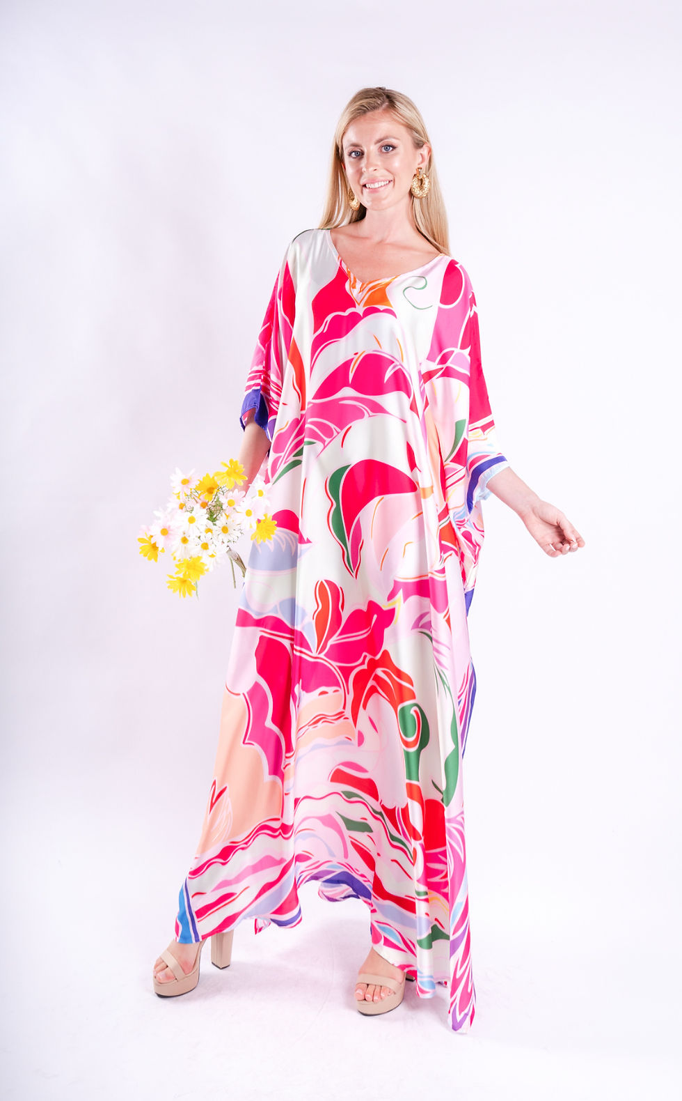 Thumbnail: Pink Kaftan Plus Size, Summer Silk Kaftan Full Length, Custom Length Kaftan Gift