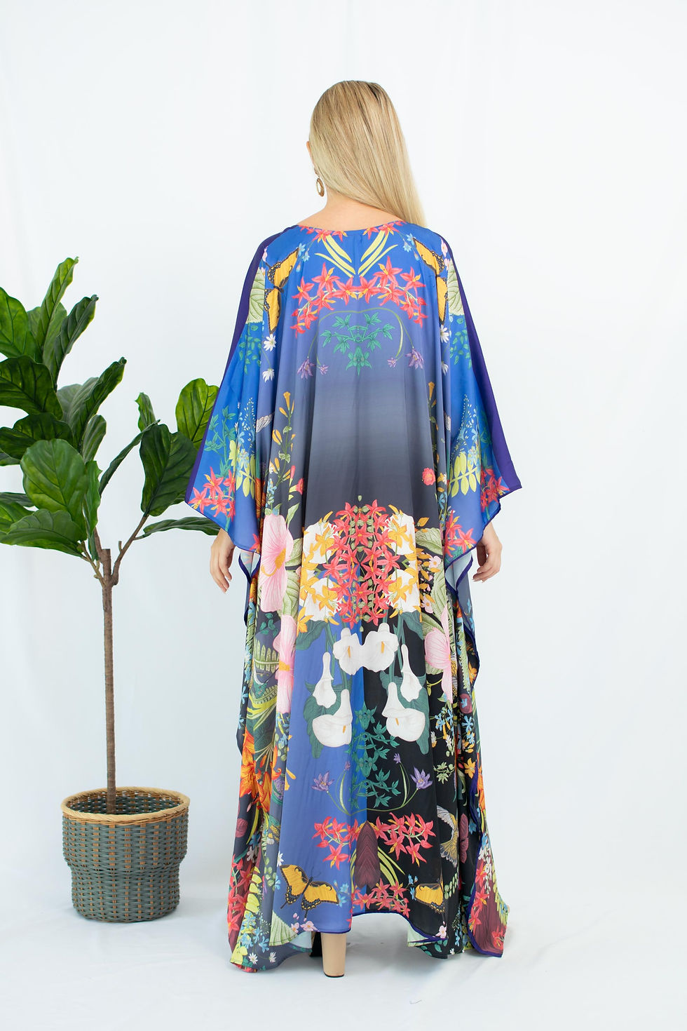 Thumbnail: Full Floral Kaftan Plus Size, Handmade Kaftan Long Sleeves, Silk Kaftan Summer