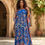 Miniaturbild: Blue Kaftan Garden & Tree Print Theme : Silk Twill, Custom Length Dress Gift