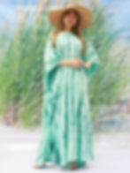 Miniatura: Green Kaftan Tie Dyed, Hand Made Kaftan Resort Wear, Summer Kaftan Museodesign