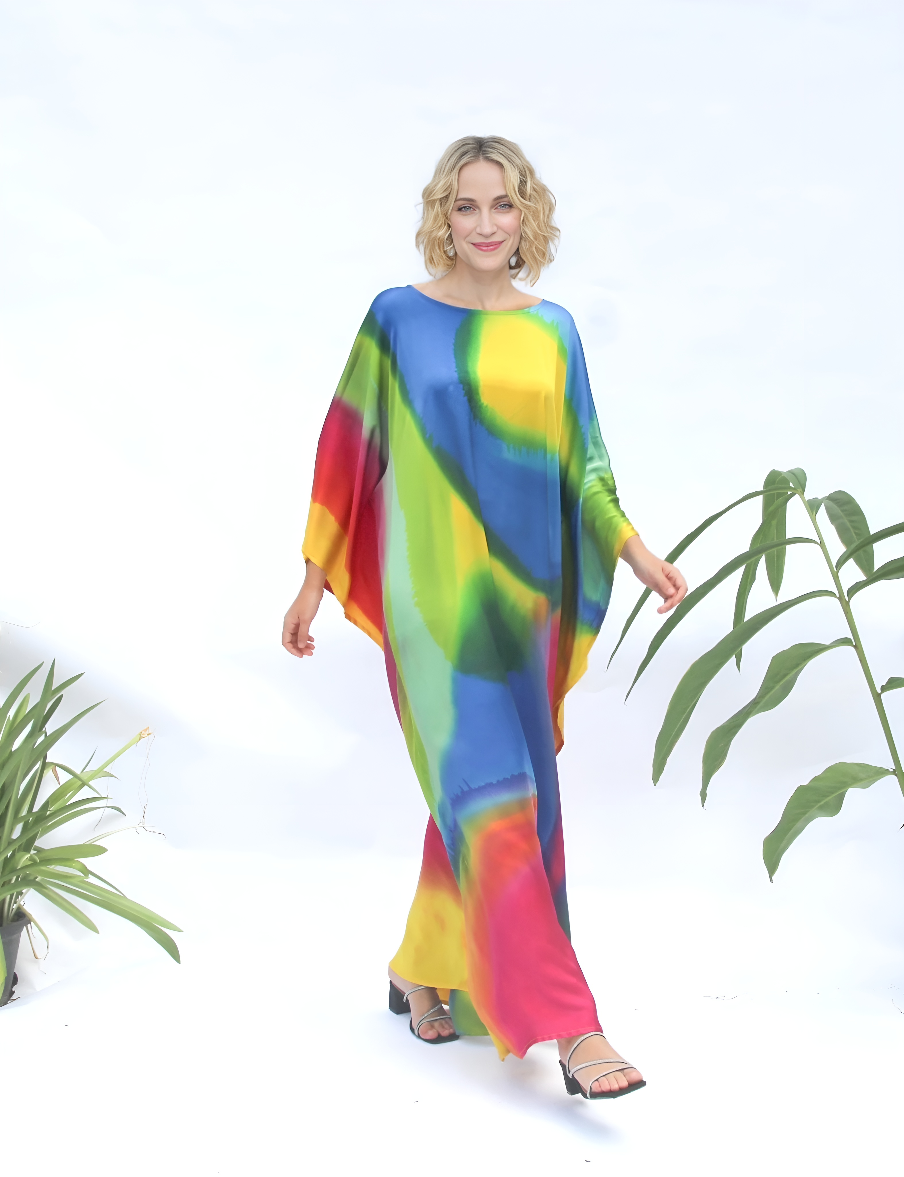 Vibrant Silk Kaftan Hand Painting - 100% Natural Silk Kaftan Unique