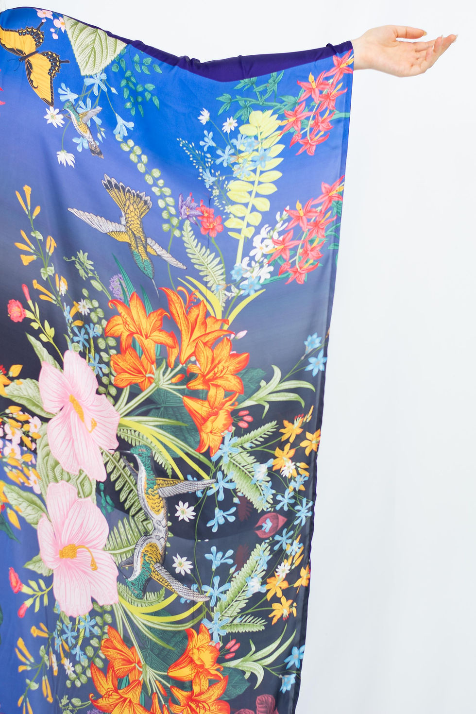 Thumbnail: Full Floral Kaftan Plus Size, Handmade Kaftan Long Sleeves, Silk Kaftan Summer