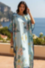 縮圖：Ocean Blue Dress Kaftan Silk Twill : Full Length Kaftan Resort & Beach Wea