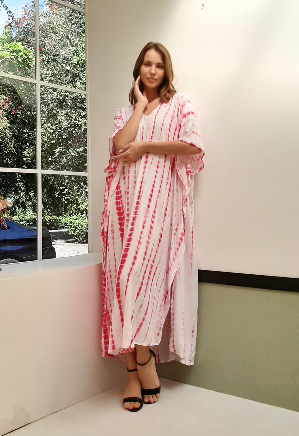 Thumbnail: Red kaftan cotton- summer beach wear caftan plus size