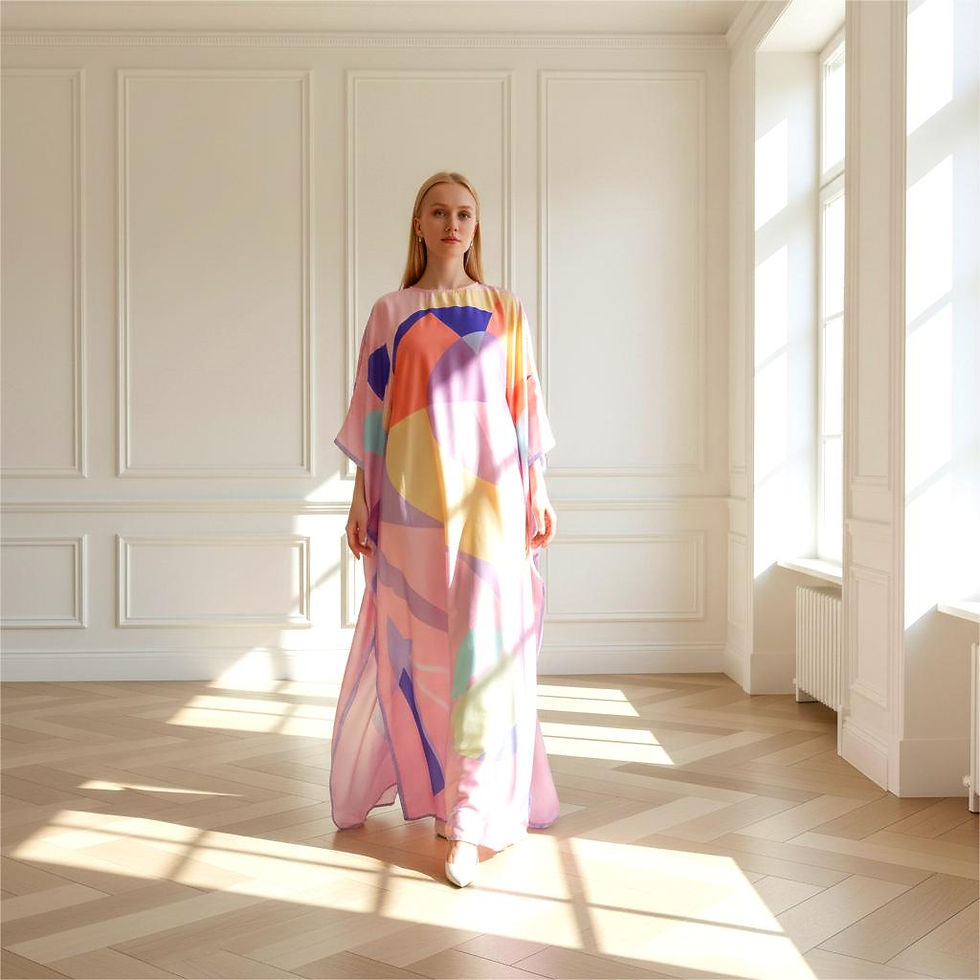 Miniatura: Summer kaftan silk dress, long kaftan full length, luxury design caftan cruise