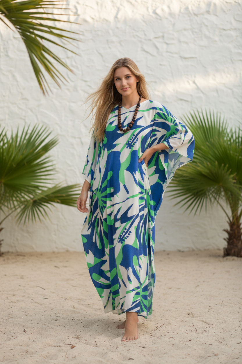 Thumbnail: summer kaftan cotton blue dress, beach kaftan resort wear