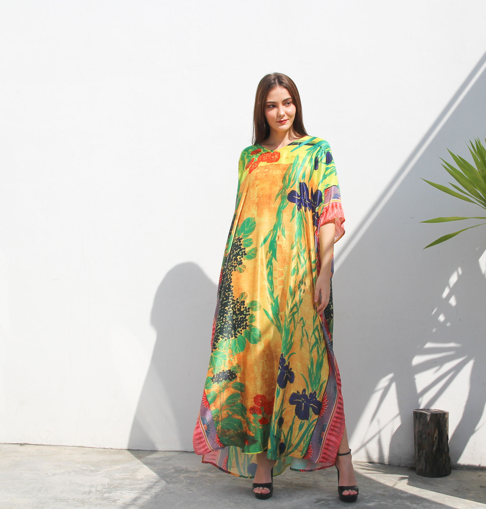 Gold Kaftan Silk Kaftan Full Length, Yellow Kaftan Beach Wear, Summer Kaftan