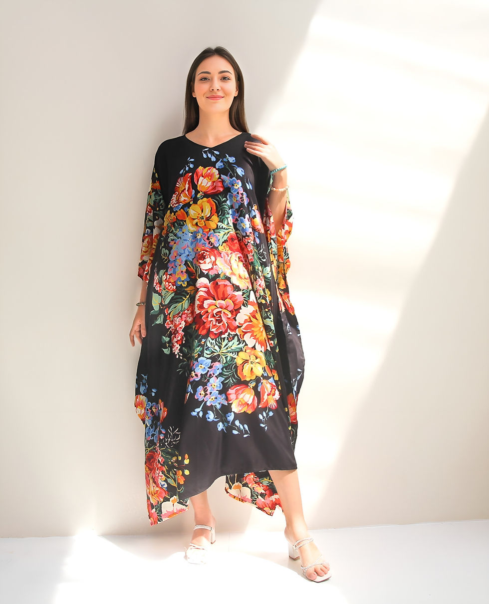 Thumbnail: Luxury silk kaftan plus size- Floral dress caftan night gown -Gift for Her