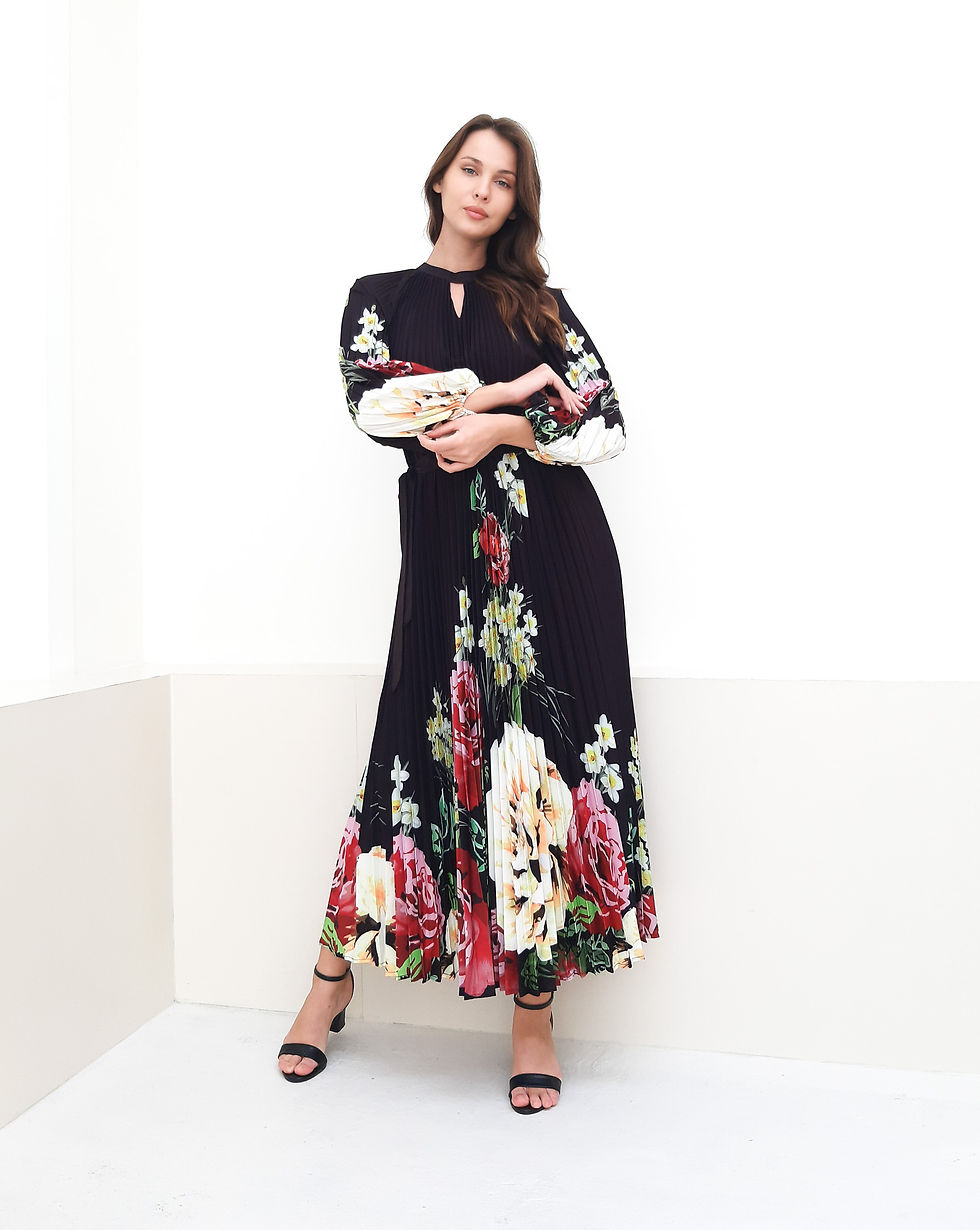 Miniature : Full length floral dress pleat, Gift for mother dress beach wedding