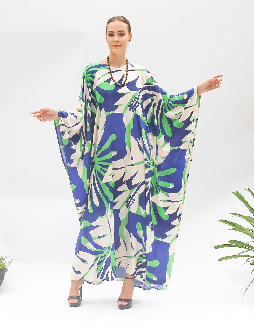 Miniature : Hibiscus Kaftan Full Length, Hawaii Travel Kaftan Gift, Tropical Prints Kaftan