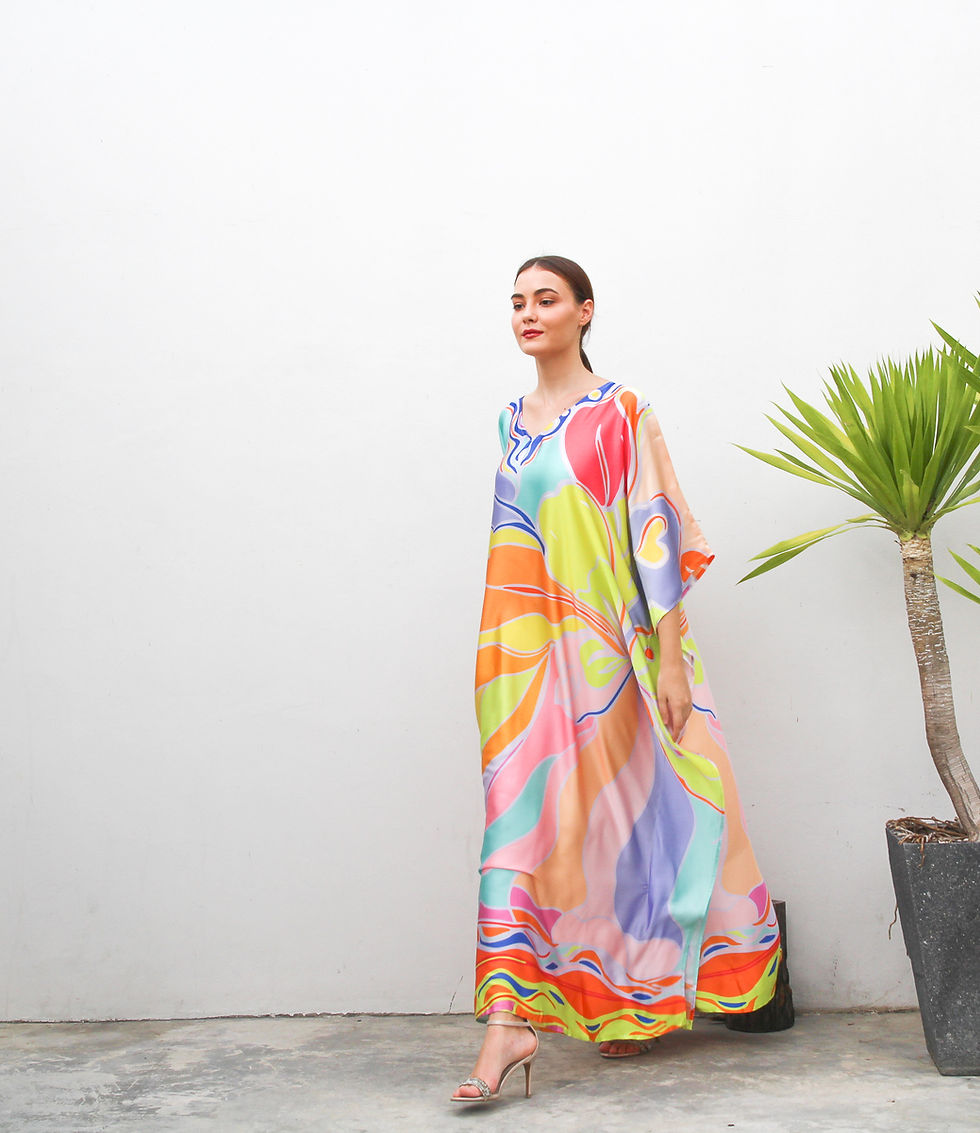 Thumbnail: Emillio Kaftan Style, Silk Kaftan Dressing Gown, Custom Length Kaftan Beach Wear