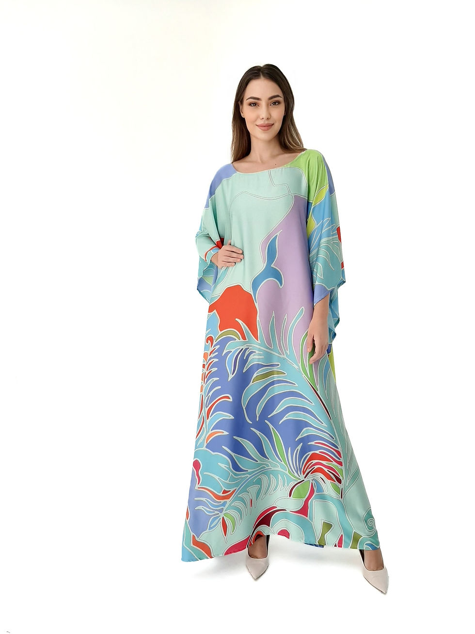 Miniature : Silk kaftan full length custom made dress gift