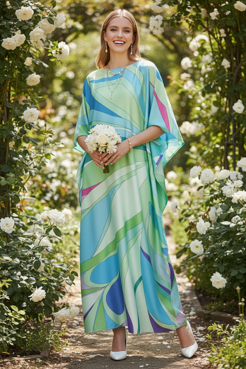 縮圖：Blue Sea kaftan resort wear - beach dress silk blend- custom length
