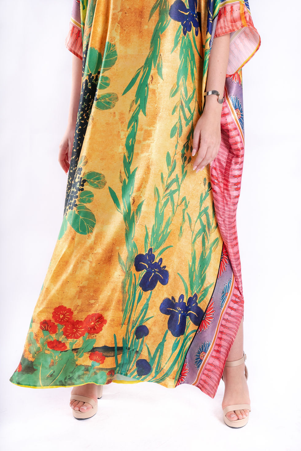 Miniature : Japanese Kimono Silk Kaftan Summer, Floral Kaftan Flowy Beach Wear Pool Cover Up