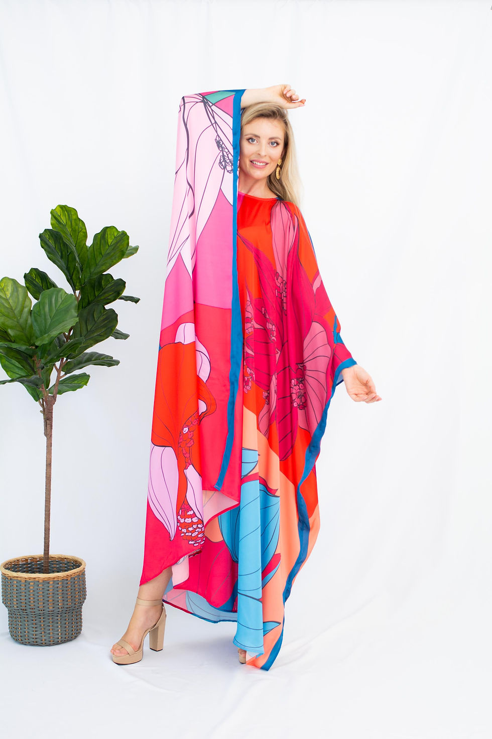 Miniature : Polka Dot Silk Caftan Loungewear, Kaftan Resort Wear Beach Wear Kaftan