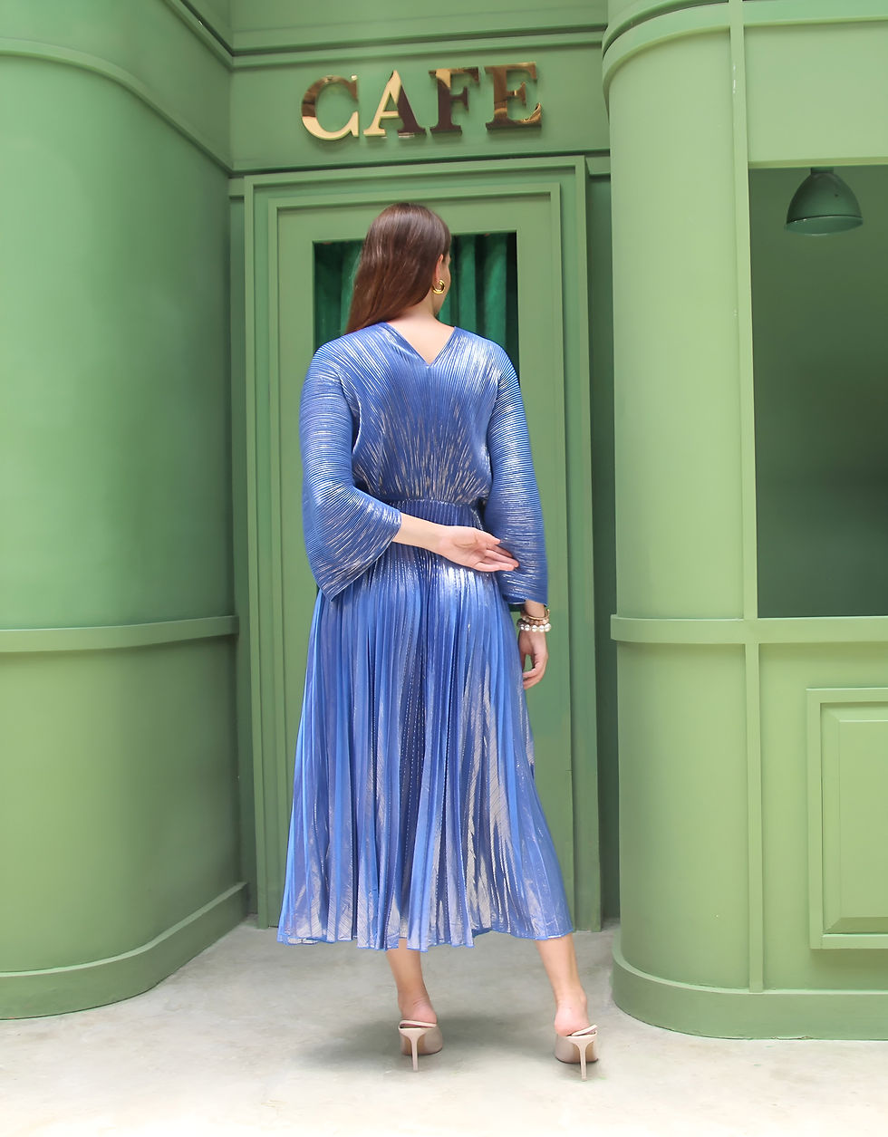 Miniatura: Blue kaftan Pleated Shiny kaftan classic, Evening Dressing Gown pleated