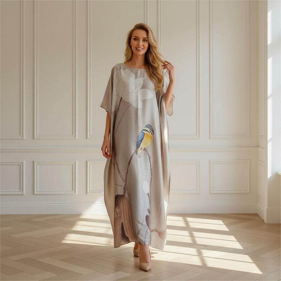 縮圖：Lotus kaftan silk blend, Luxury kaftan for women, custom size