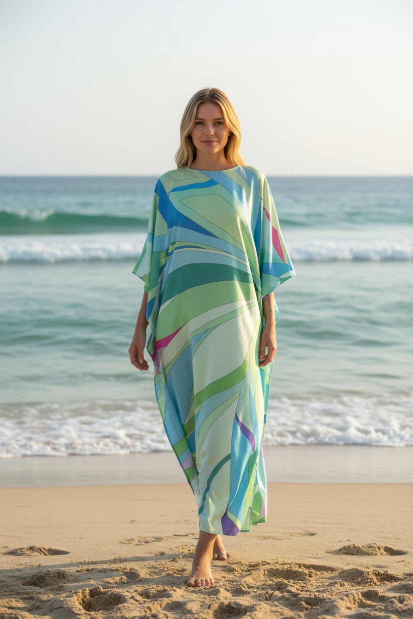 Blue Sea kaftan resort wear - beach dress silk blend- custom length