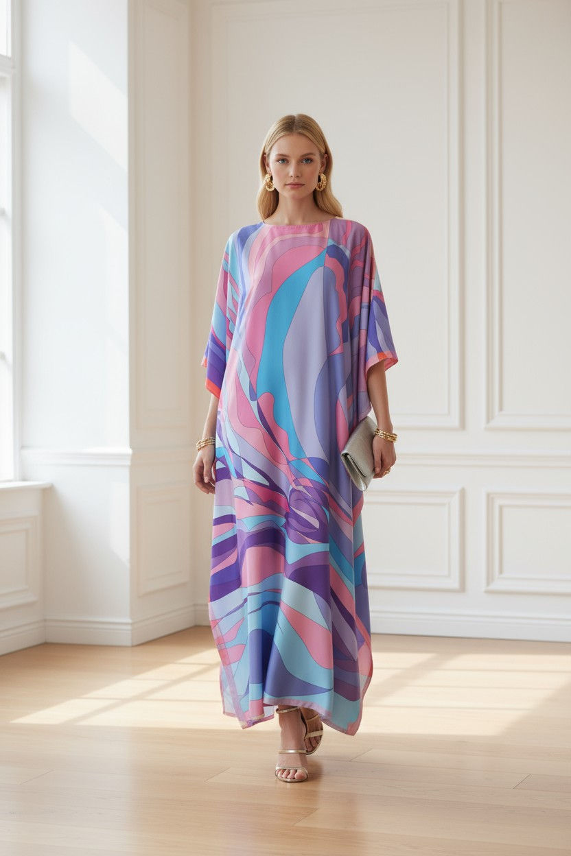 Thumbnail: Classic kaftan dress silk blend -One size fit all custom made