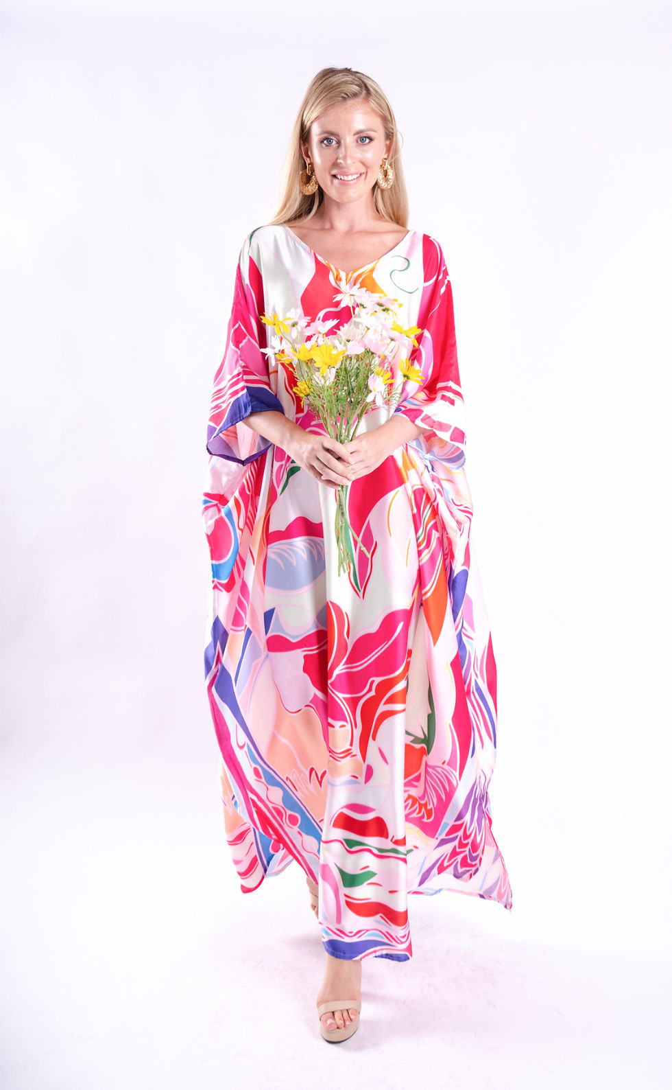 Thumbnail: Pink Kaftan Plus Size, Summer Silk Kaftan Full Length, Custom Length Kaftan Gift