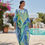 サムネイル： Blue Silk Kaftan Resort Wear : Full Length, Blended Silk Dress Gift for Mother